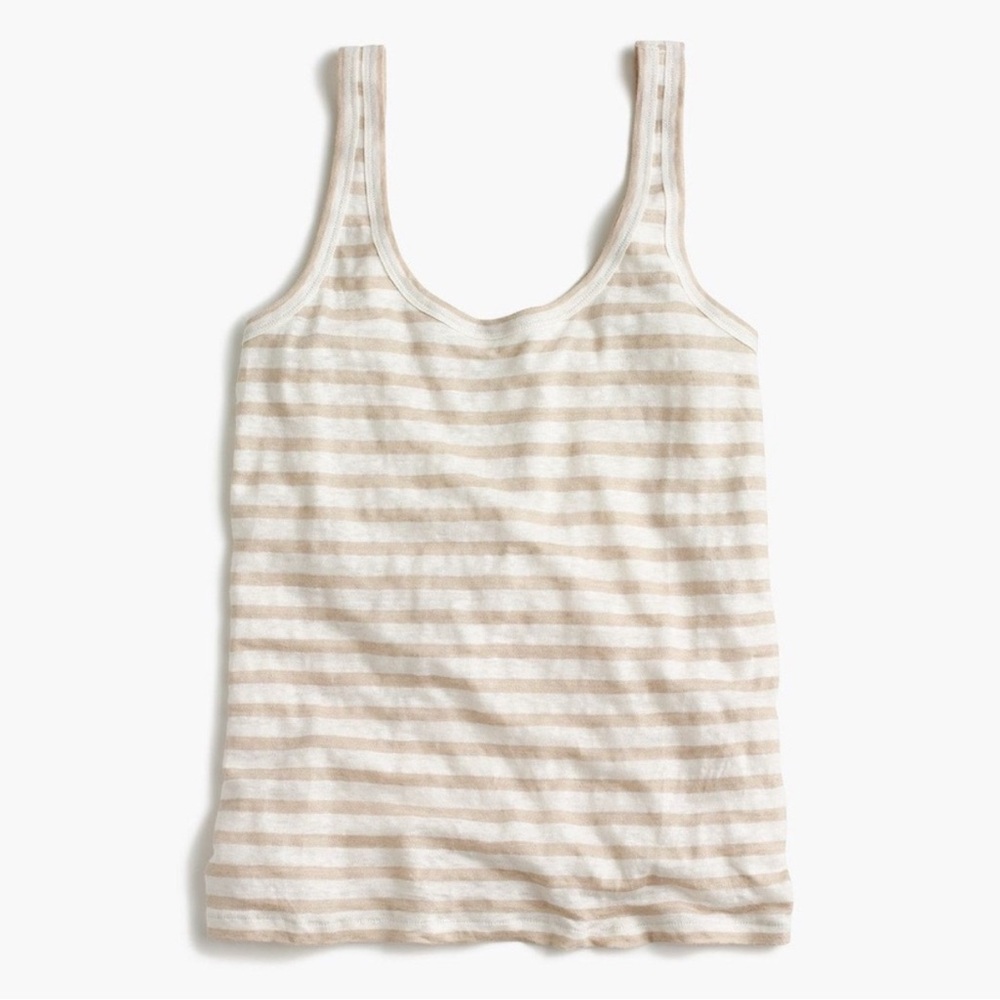 5/$25 J.Crew Linen Striped Beige Tank Top EUC